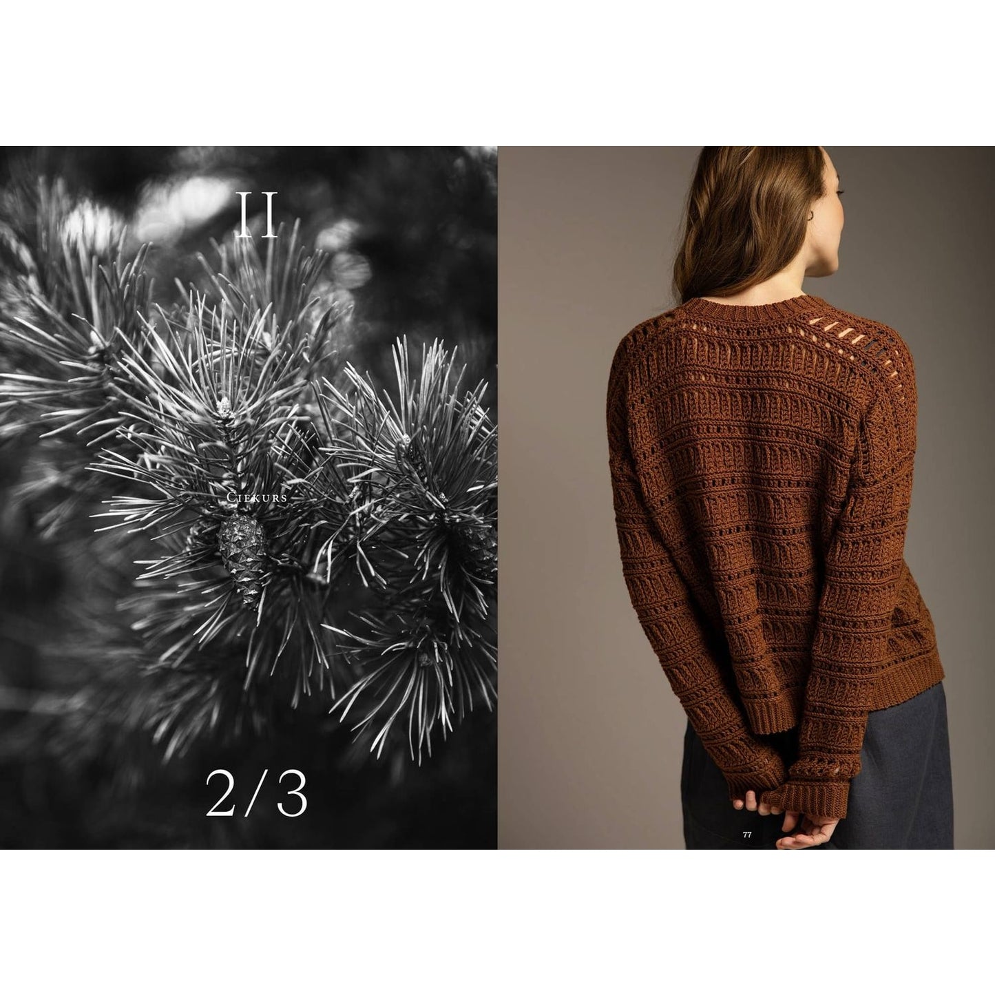 Crochet garments patterns book featuring a stylish brown sweater design with intricate openwork