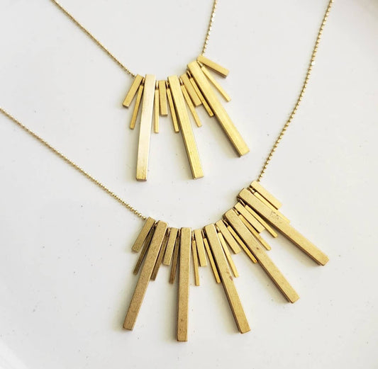 Sara Sela Jewelry gold bar fringe necklaces styled layered beaded edgy fashion necklace for modern outfits