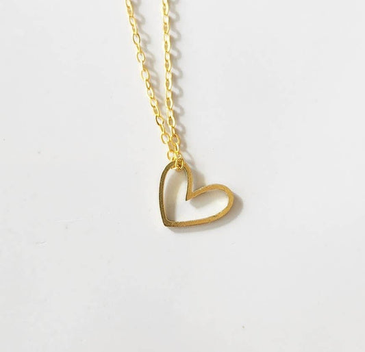 Sara Sela Jewelry brass open heart necklace delicate gold tone open heart pendant on thin chain