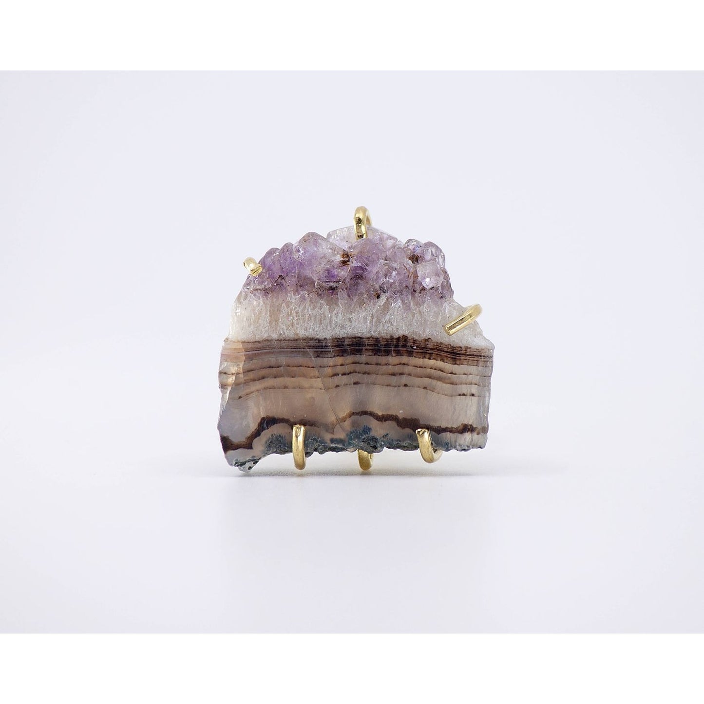 Sara Sela jewelry amethyst ring raw amethyst druzy slice in gold prong setting handcrafted statement ring