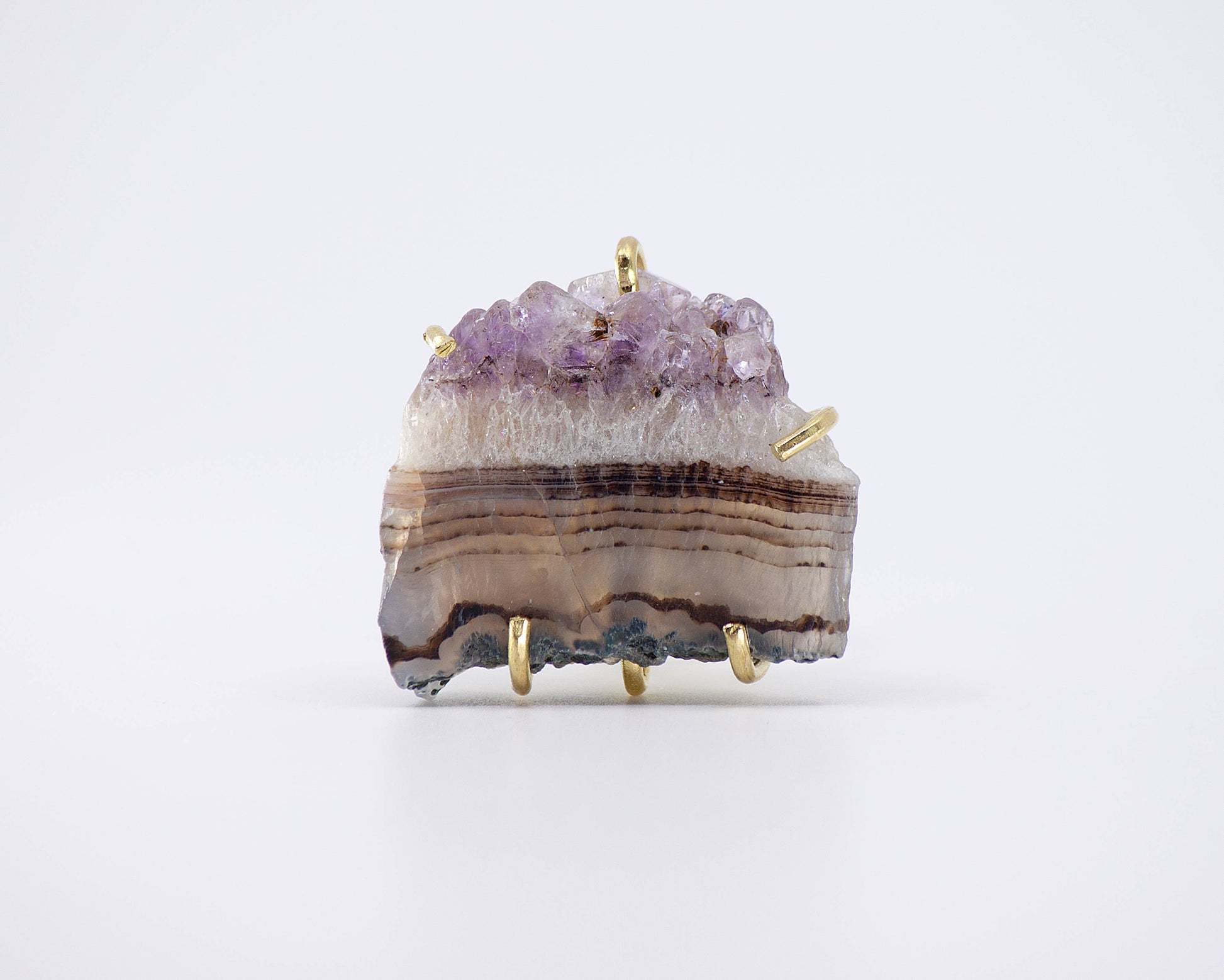 Sara Sela jewelry amethyst ring raw amethyst druzy slice in gold prong setting handcrafted statement ring