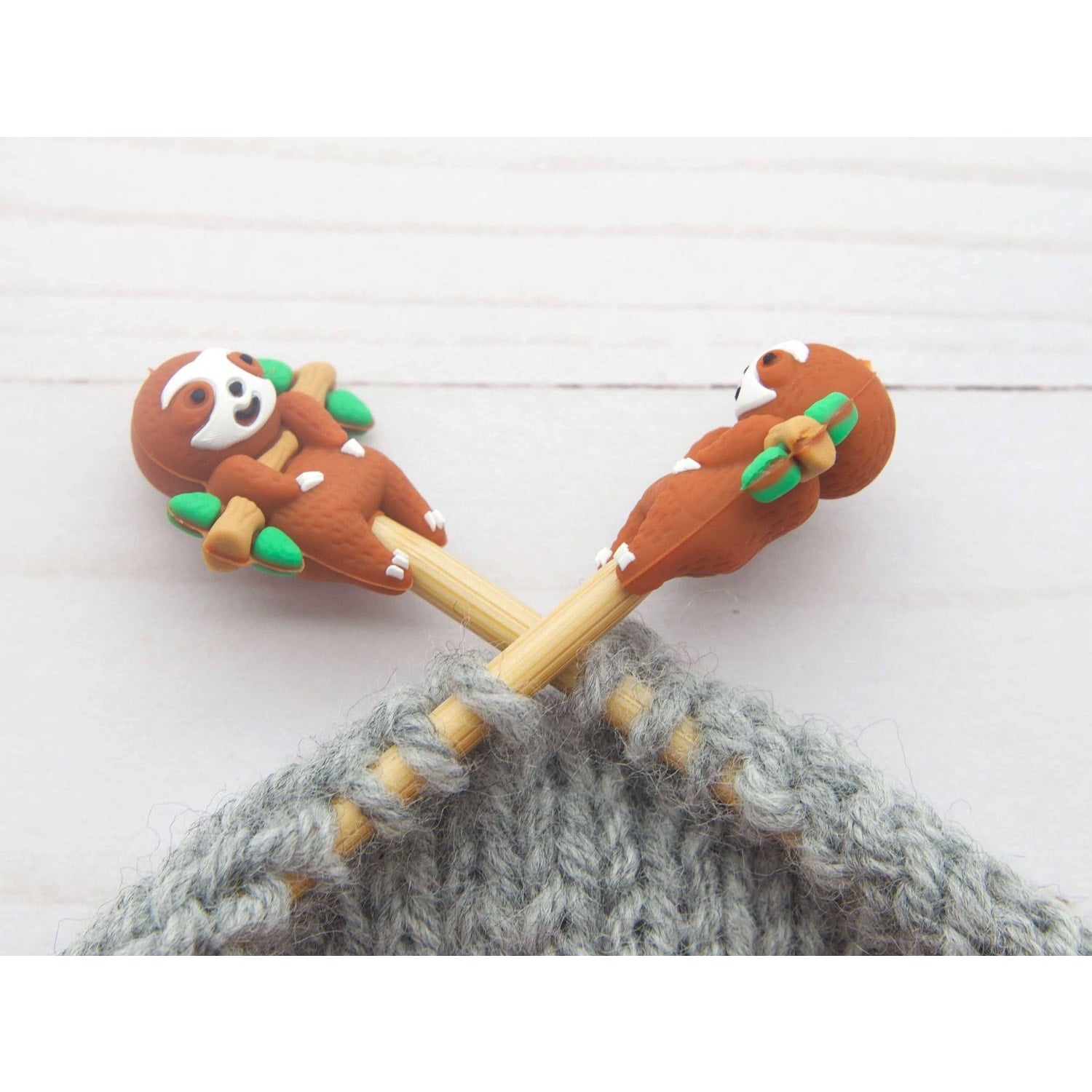 Fox & Pine Stitches Sid Sloth Knitting Needles with Cute Sloth Polymer Clay Topper Designs