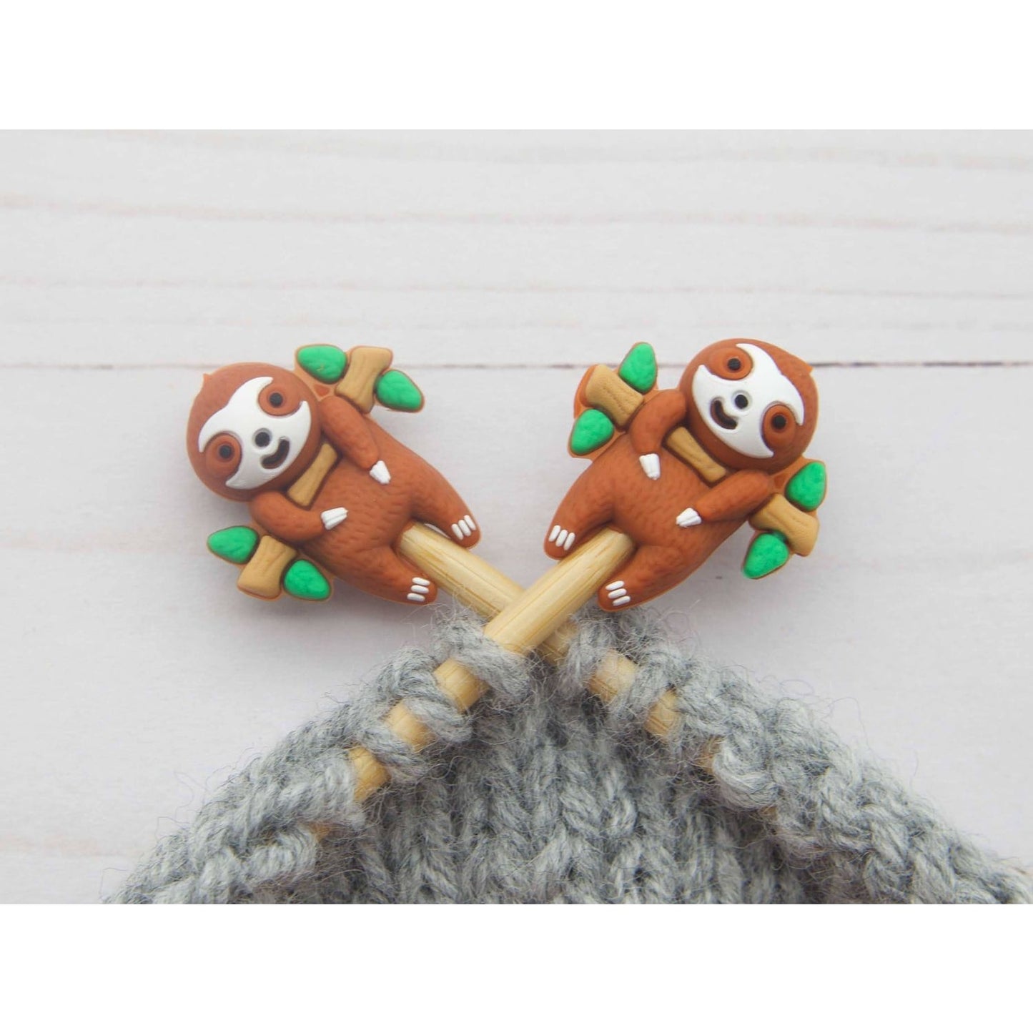 Handmade Fox & Pine Stitches sid sloth knitting stitch markers in cute design with tree details