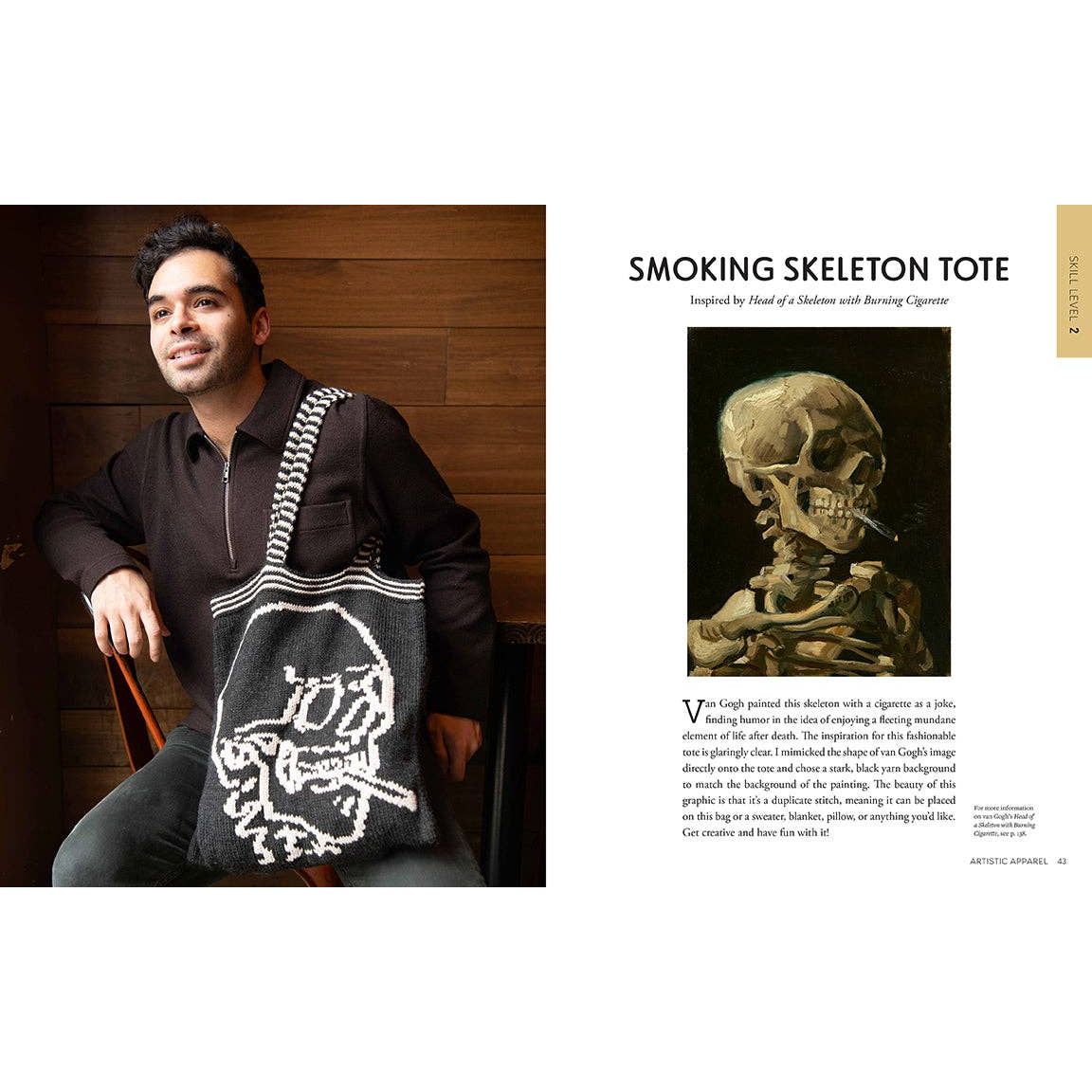 Smoking Skeleton Tote designed by Insight Editions featuring a Van Gogh-inspired skeleton with a cigarette