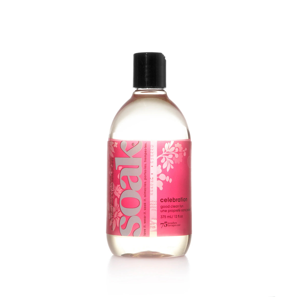 Soak Wholesale Celebration Laundry Wash with clear formula and laundry wash symbols on the label