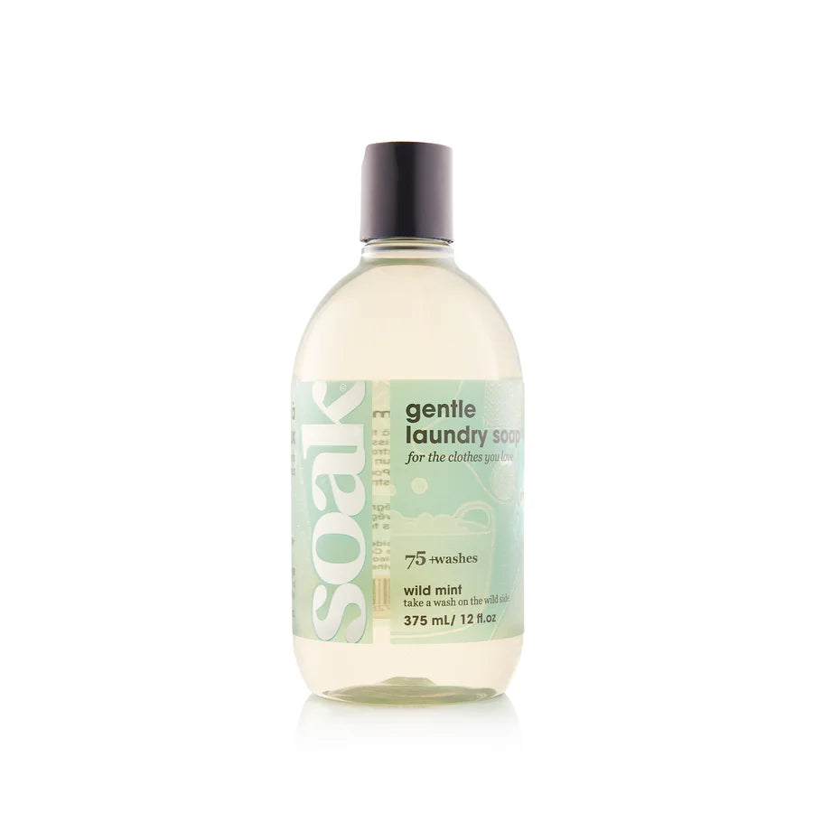 Soak Wholesale Gentle Laundry Soap in Wild Mint with laundry wash symbols for up to 75 washes