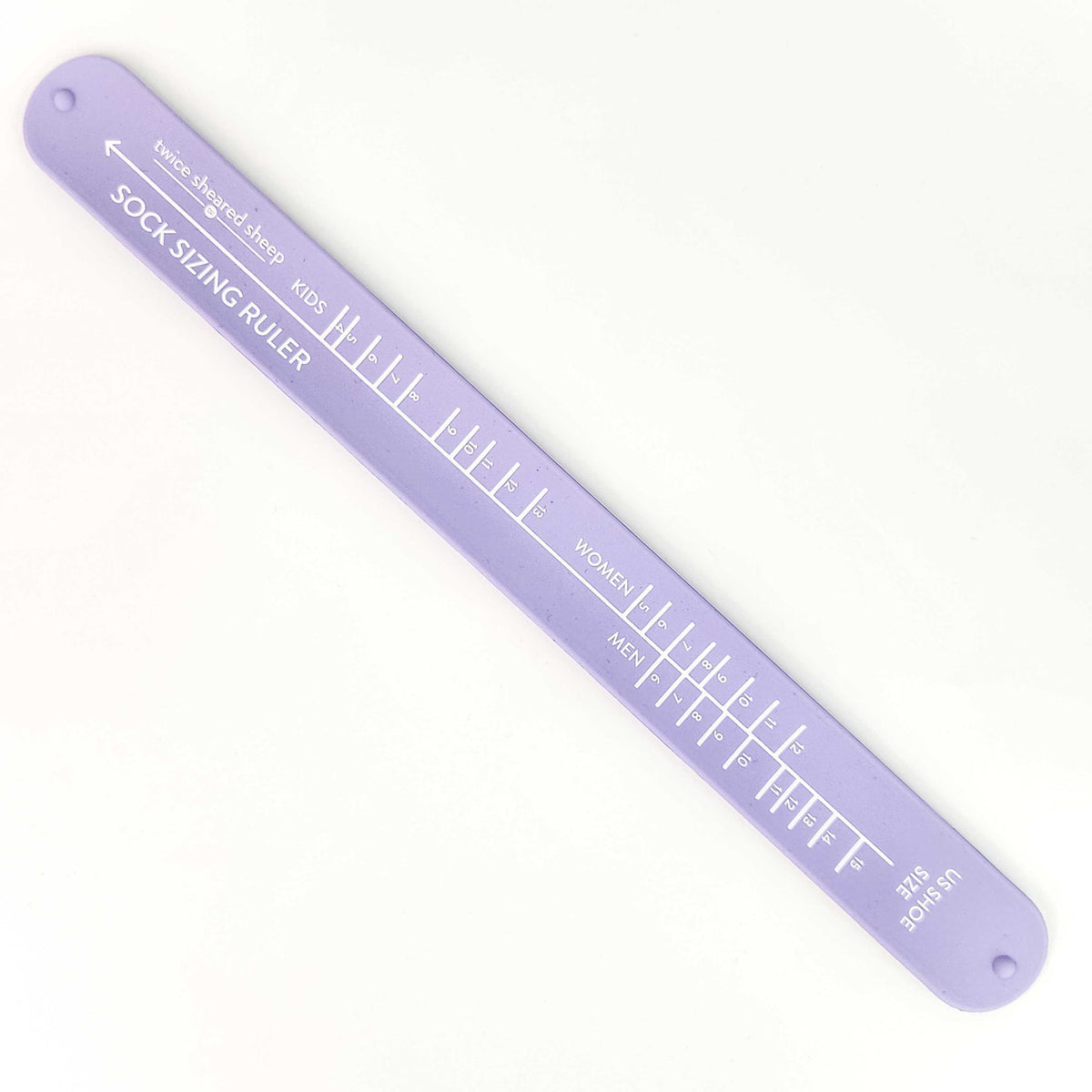 Twice Sheared Sheep Sock Sizing Ruler in Purple for Accurate Sock Sizing Measurements