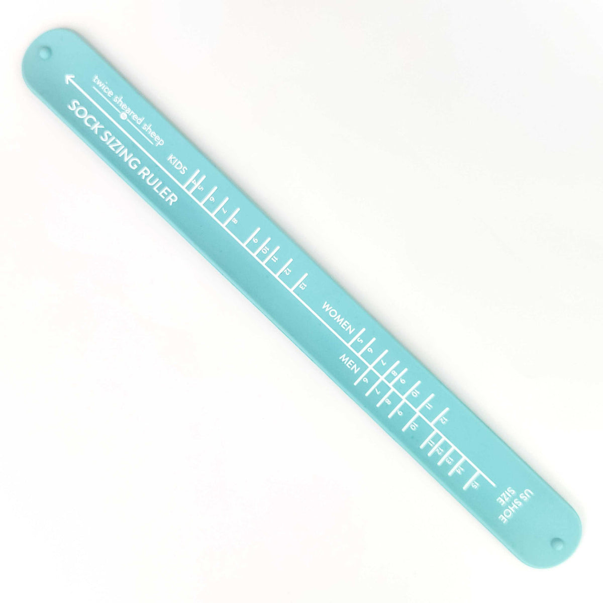 Twice Sheared Sheep Sock Sizing Ruler in Blue for Accurate Sock Measurements for Kids and Adults