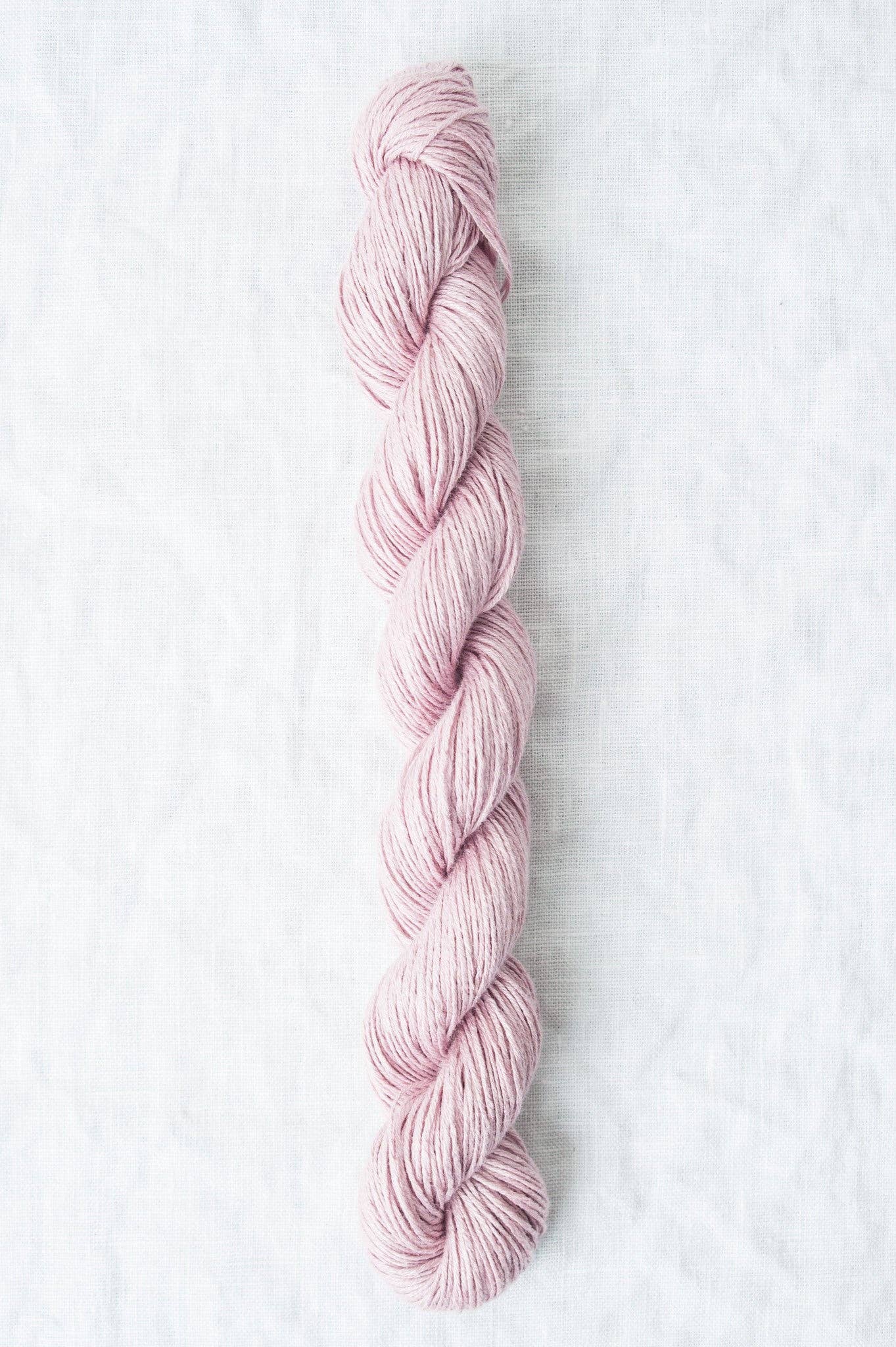 Sparrow organic linen yarn in soft pink shade, ideal for eco-friendly knitting projects