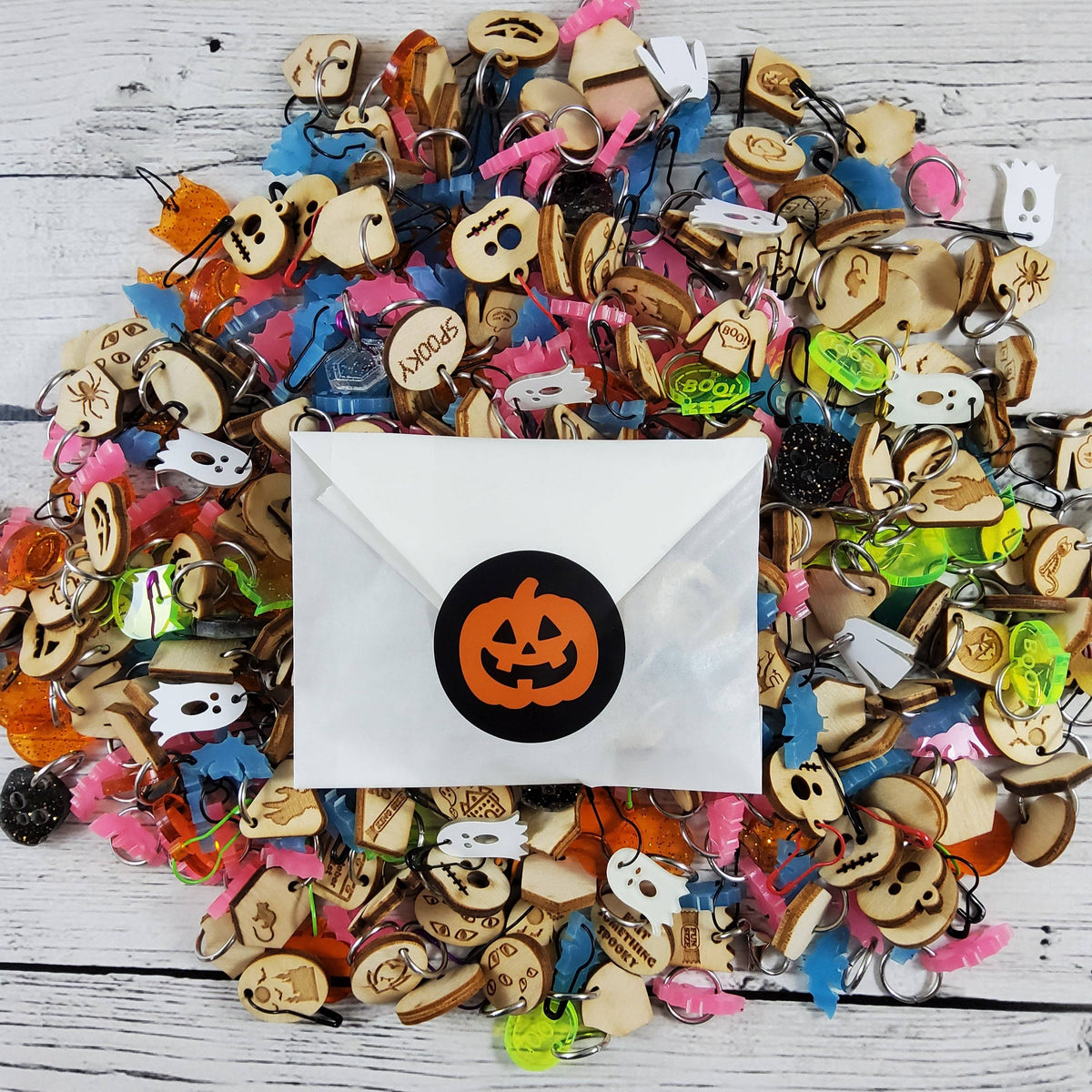 Katrinkles Spirit Halloween themed notions assortment with various playful designs and an envelope