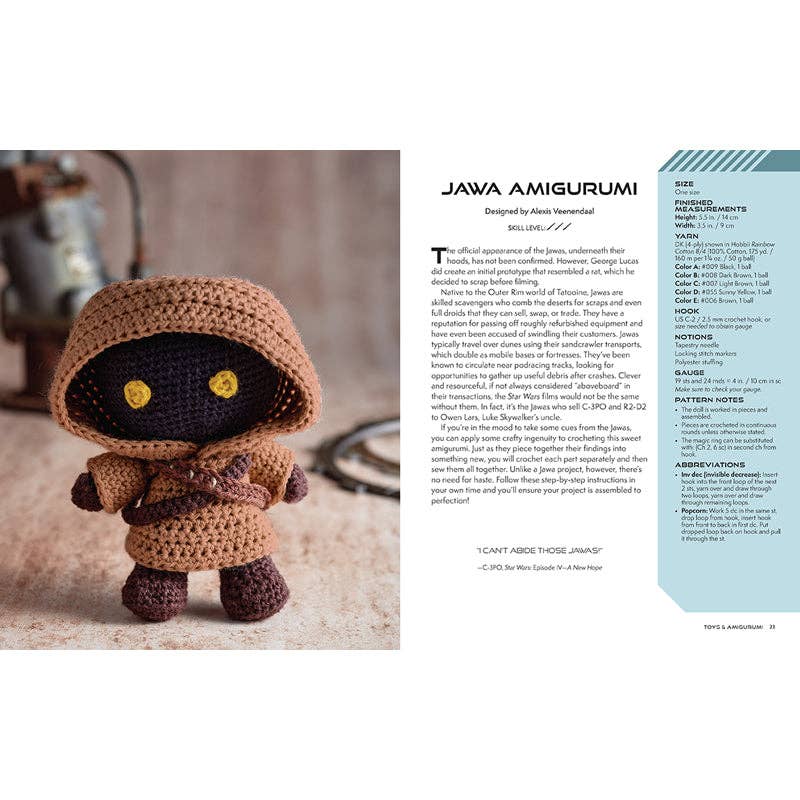 Crocheted Jawa Amigurumi Toy featuring cute details from Star Wars stars for fans and collectors