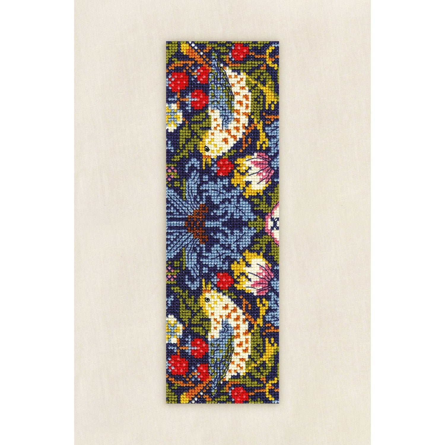 DMC cross stitch bookmark featuring colorful floral and bird designs with intricate stitches cross stitch pattern