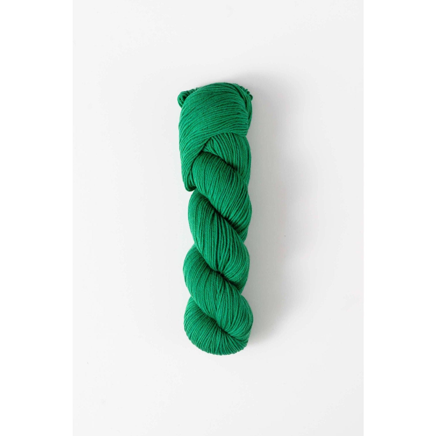 Quince & Co. superwash merino fingering yarn in vibrant green skein for knitting and crocheting
