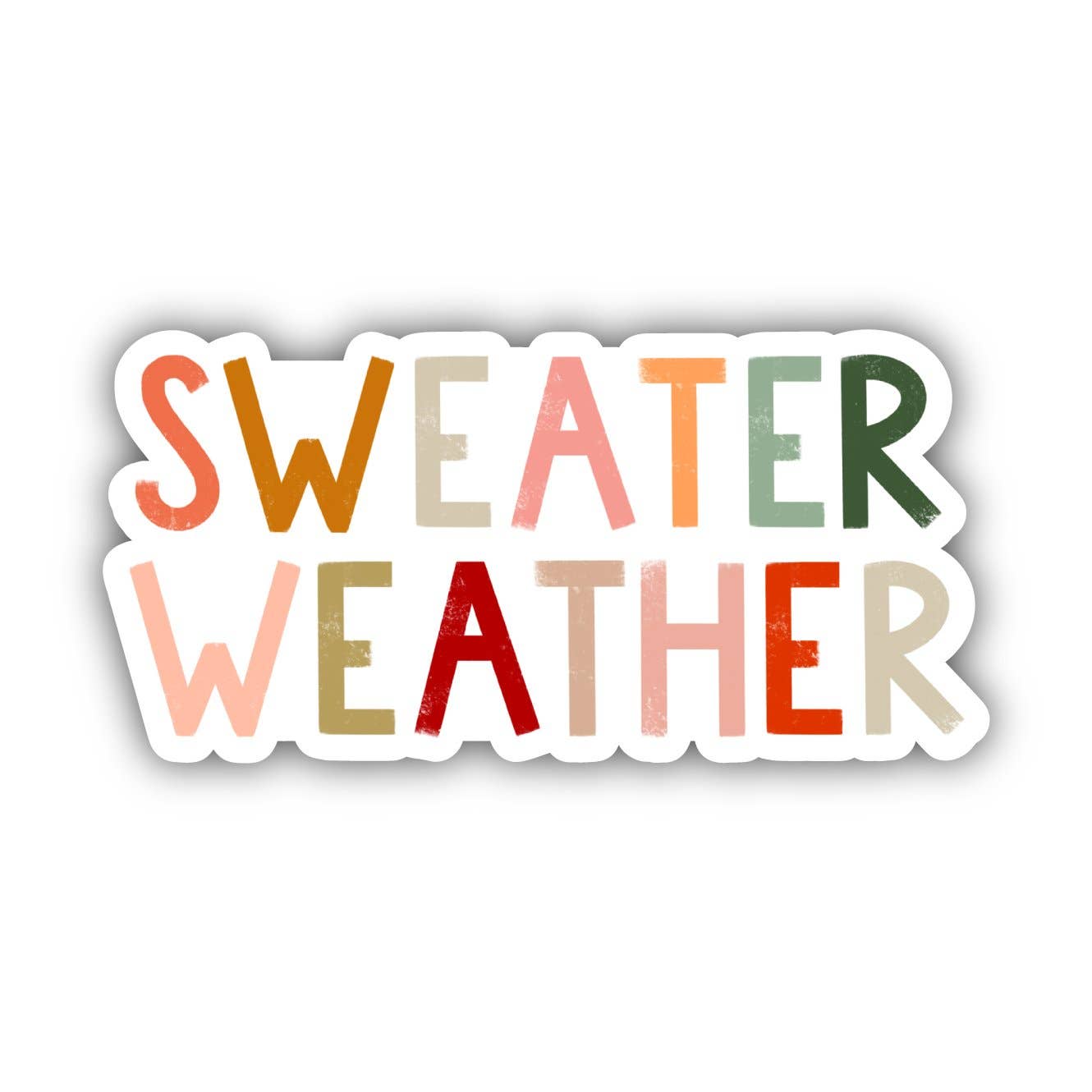 Colorful 'Sweater Weather' text sticker featuring warm tones for fans of sweater weather song lyrics