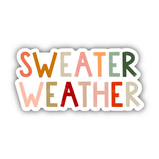 Colorful 'Sweater Weather' text sticker featuring warm tones for fans of sweater weather song lyrics