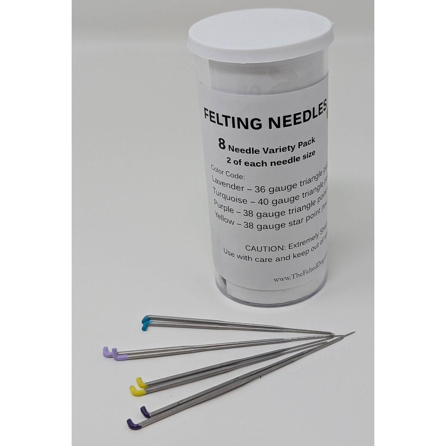 Set of needle felting needles in a variety pack with eight different sizes for crafting