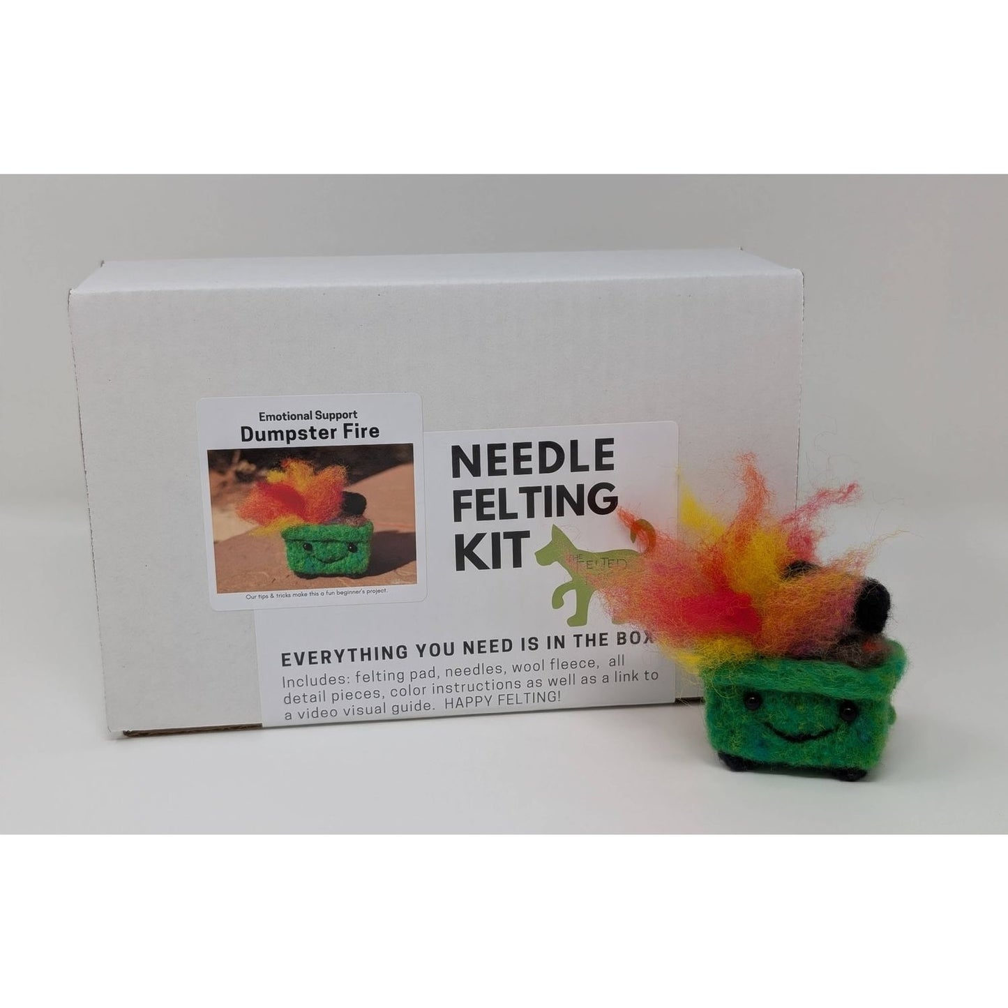 Needle felting needles included in the Emotional Support Dumpster Fire Kit by The Felted Dog
