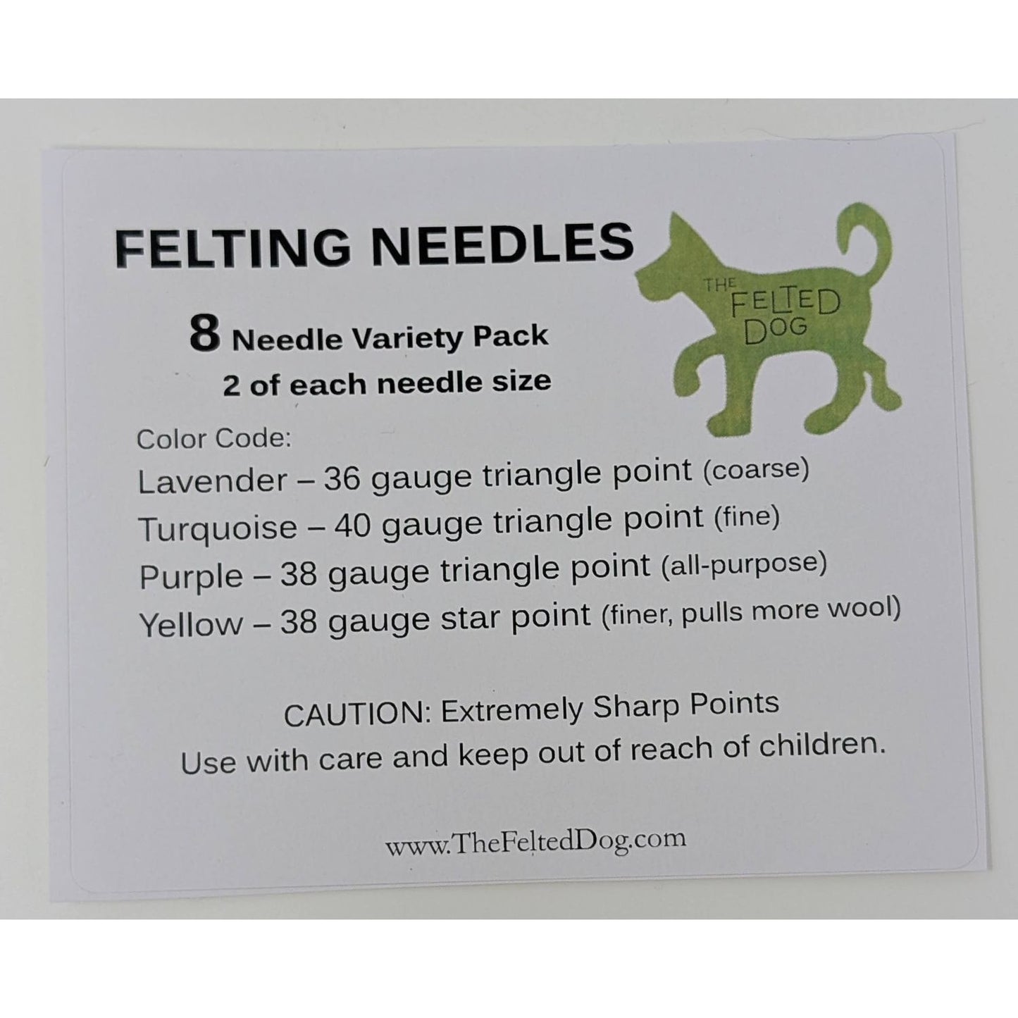The Felted Dog Needle Felting Needles Variety Pack with 8 needles in different sizes and colors