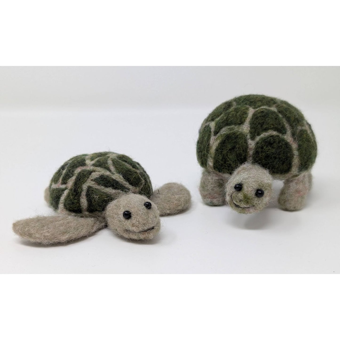 Handcrafted felted turtles made from wool, ideal for needle felting needles enthusiasts