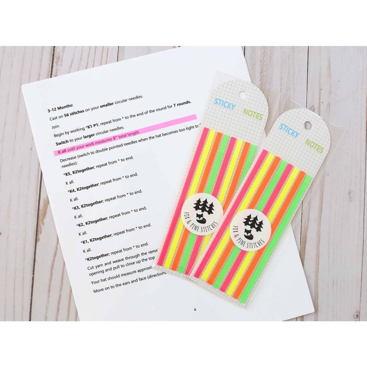 Colorful sticky notes by Fox & Pine Stitches used as tools for stitching leather projects