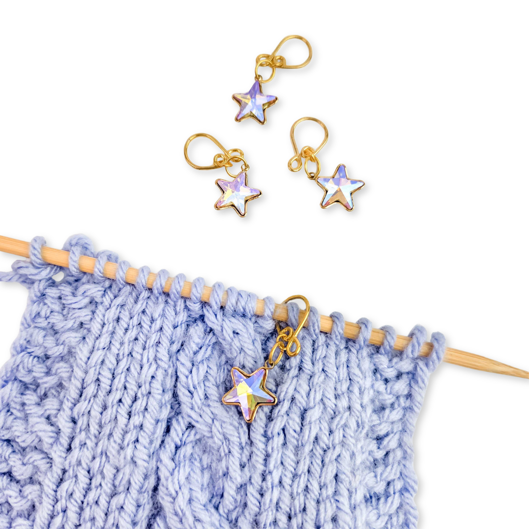 Twice Sheared Sheep knitting accessories including star stitch markers in a gift box with gift