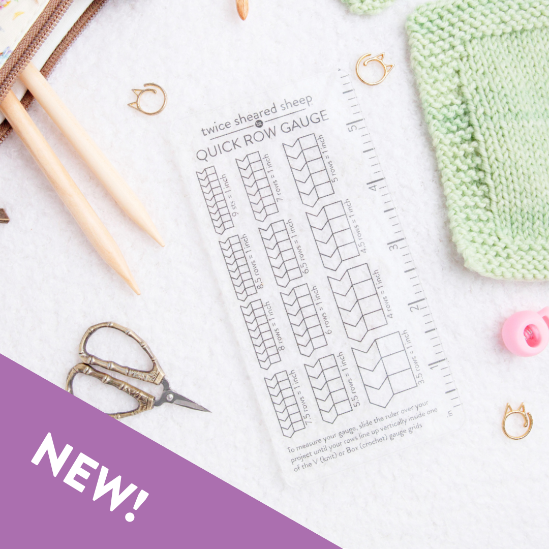 Twice Sheared Sheep knit gauge ruler with clear measurements for precise knitting projects