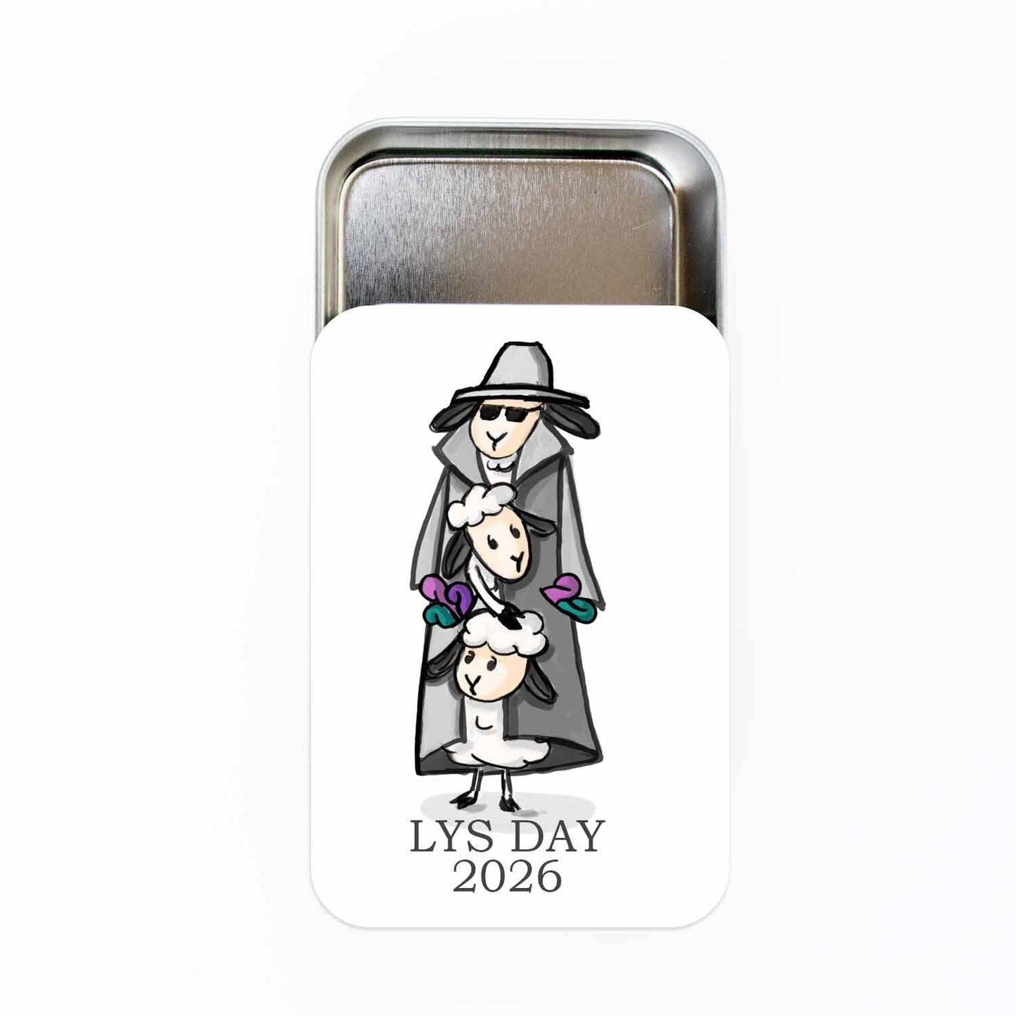 Twice Sheared Sheep LYS Day 2026 Tin featuring a whimsical design, perfect for storing stitch markers for crocheting