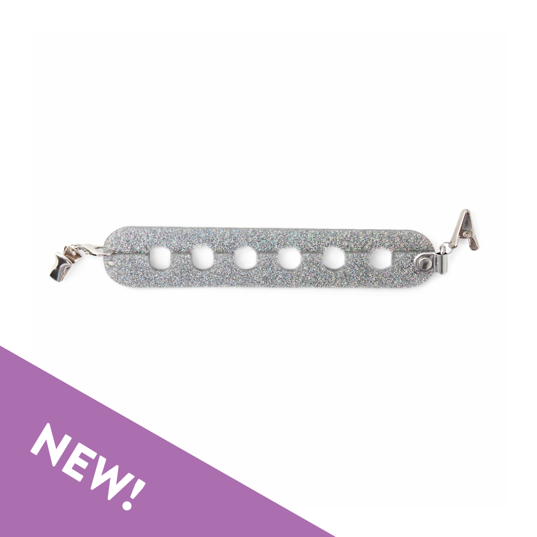 Glittery silver yarn holder from Twice Sheared Sheep for knitting enthusiasts, ideal for yarn retailers near me