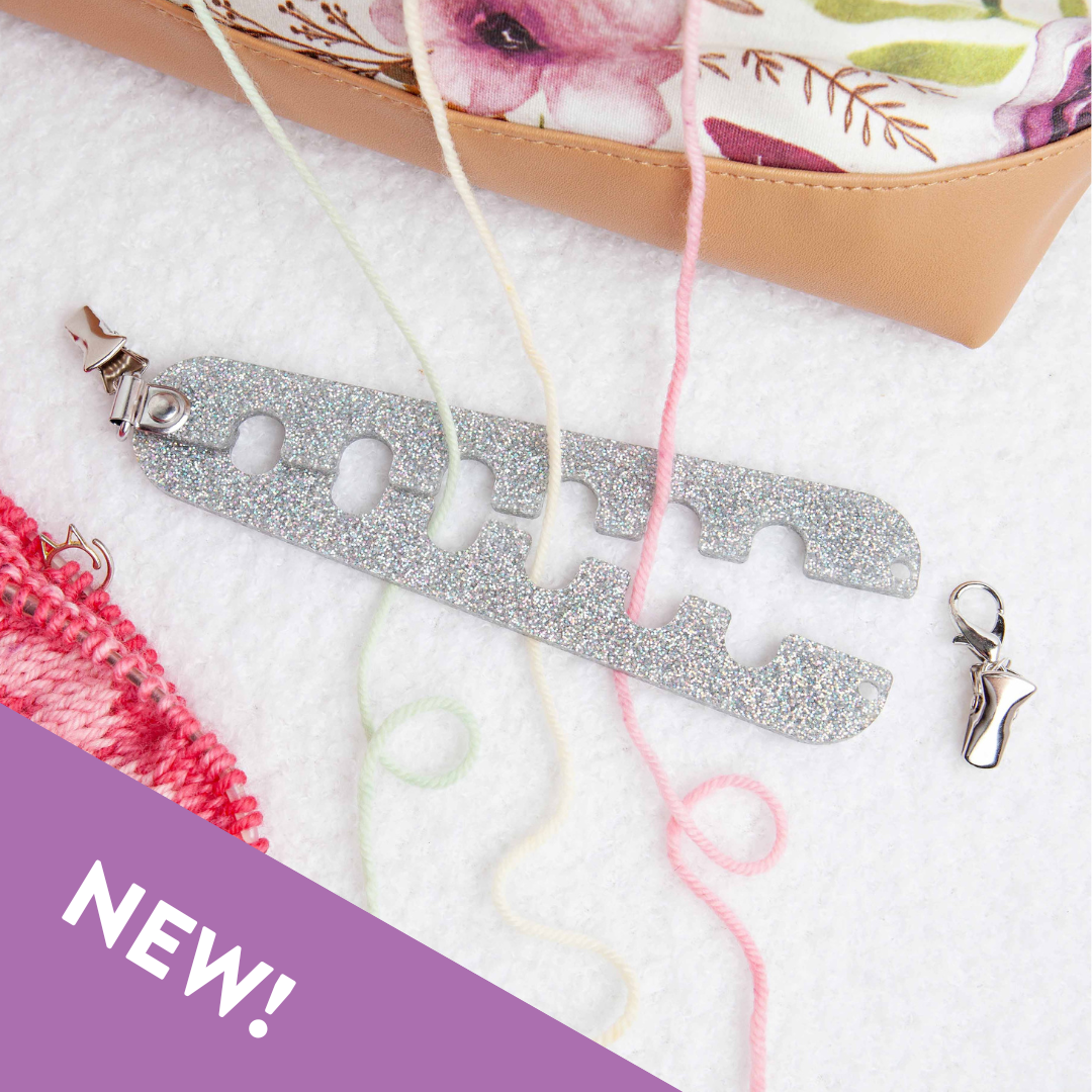 Twice Sheared Sheep yarn organizer in silver glitter for tangle-free knitting and crochet projects