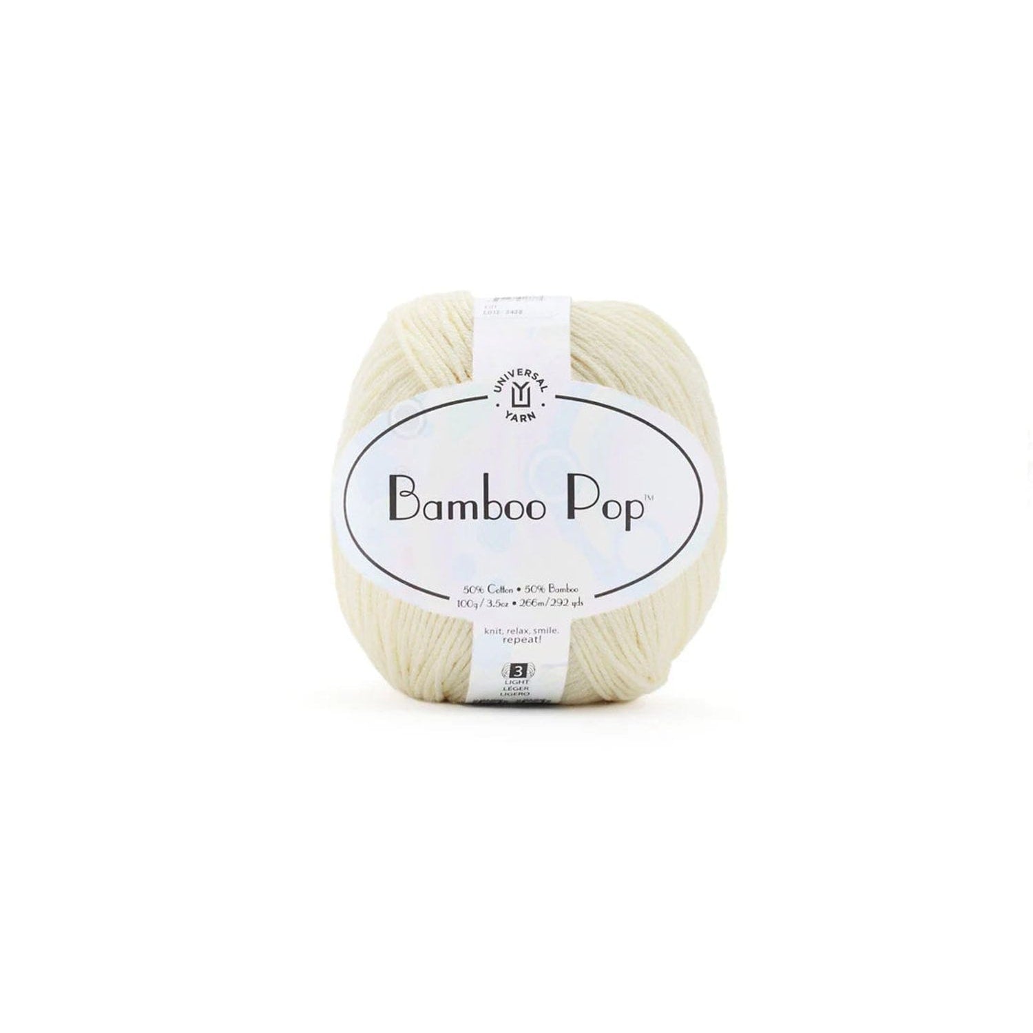 Universal Yarn Bamboo Pop in soft cream color, 50 cotton and 50 bamboo blend for versatile knitting projects