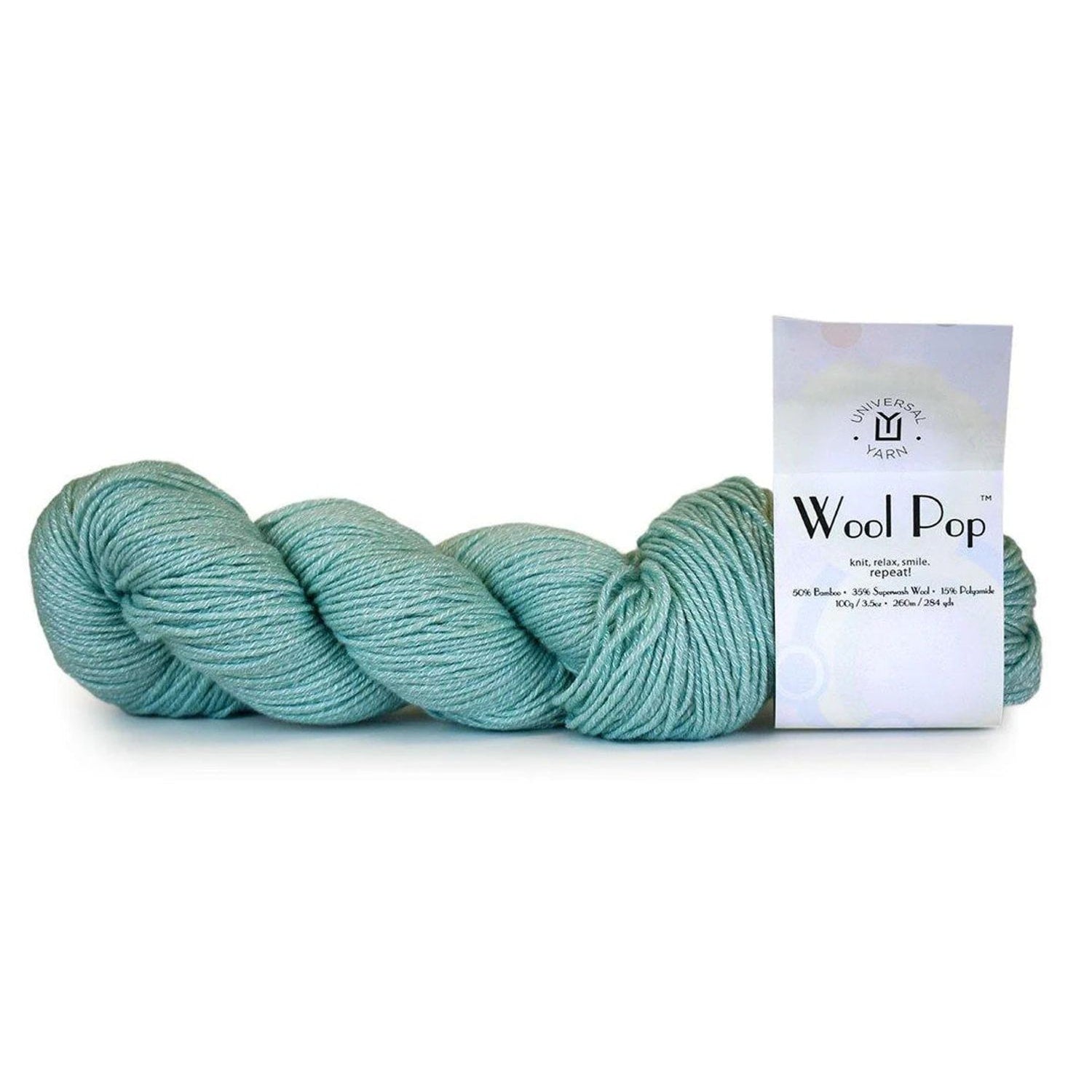 Light teal Universal Yarn Wool Pop with soft texture, ideal for knitting and crochet projects