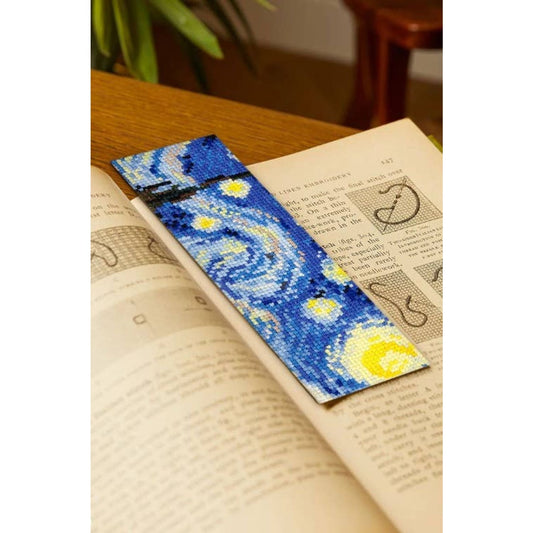 DMC Van Gogh Starry Night Diamond Painting Bookmark on an Open Book