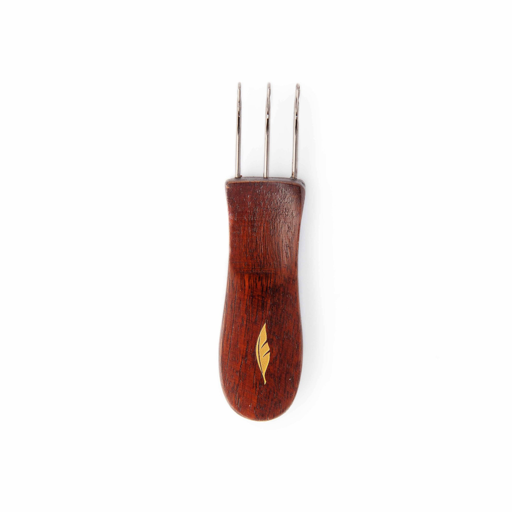 Twice Sheared Sheep i-cord tool with wooden handle and three metal prongs for crafting