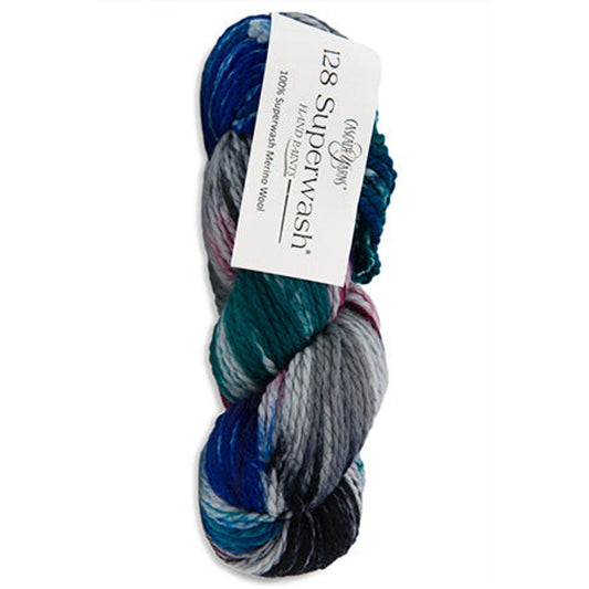 Cascade Yarns 128 Superwash Merino Wool Yarn in Vibrant Blues and Grays for Soft Knitting Projects