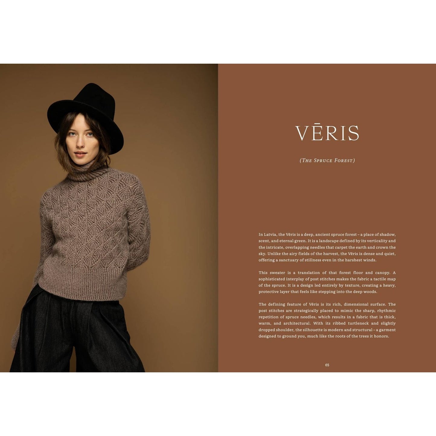 Crochet garments patterns featuring a stylish model in a textured sweater and hat against a warm background