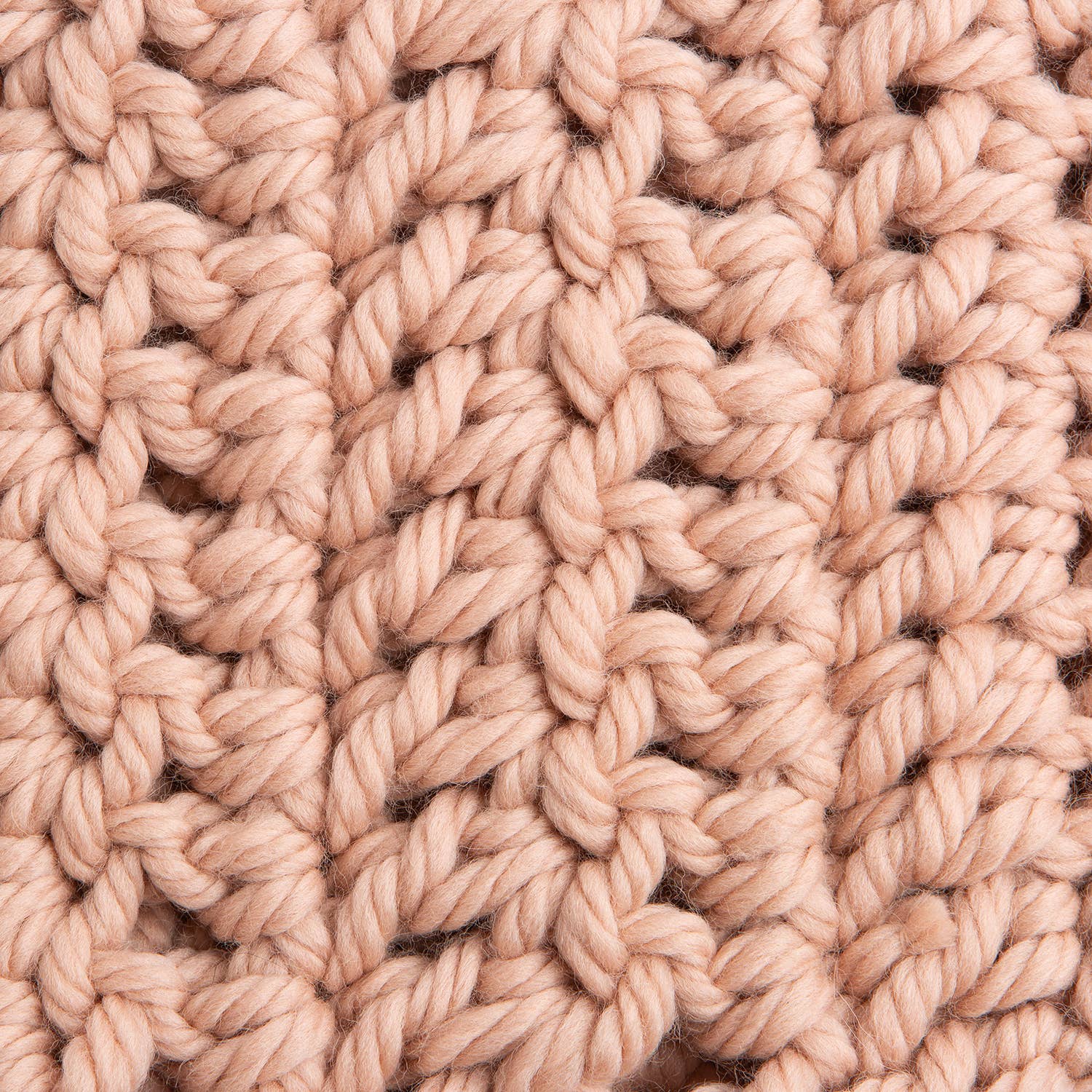 Wool Couture Company beginner crochet cowl kit close up of blush chunky yarn textured crochet stitches