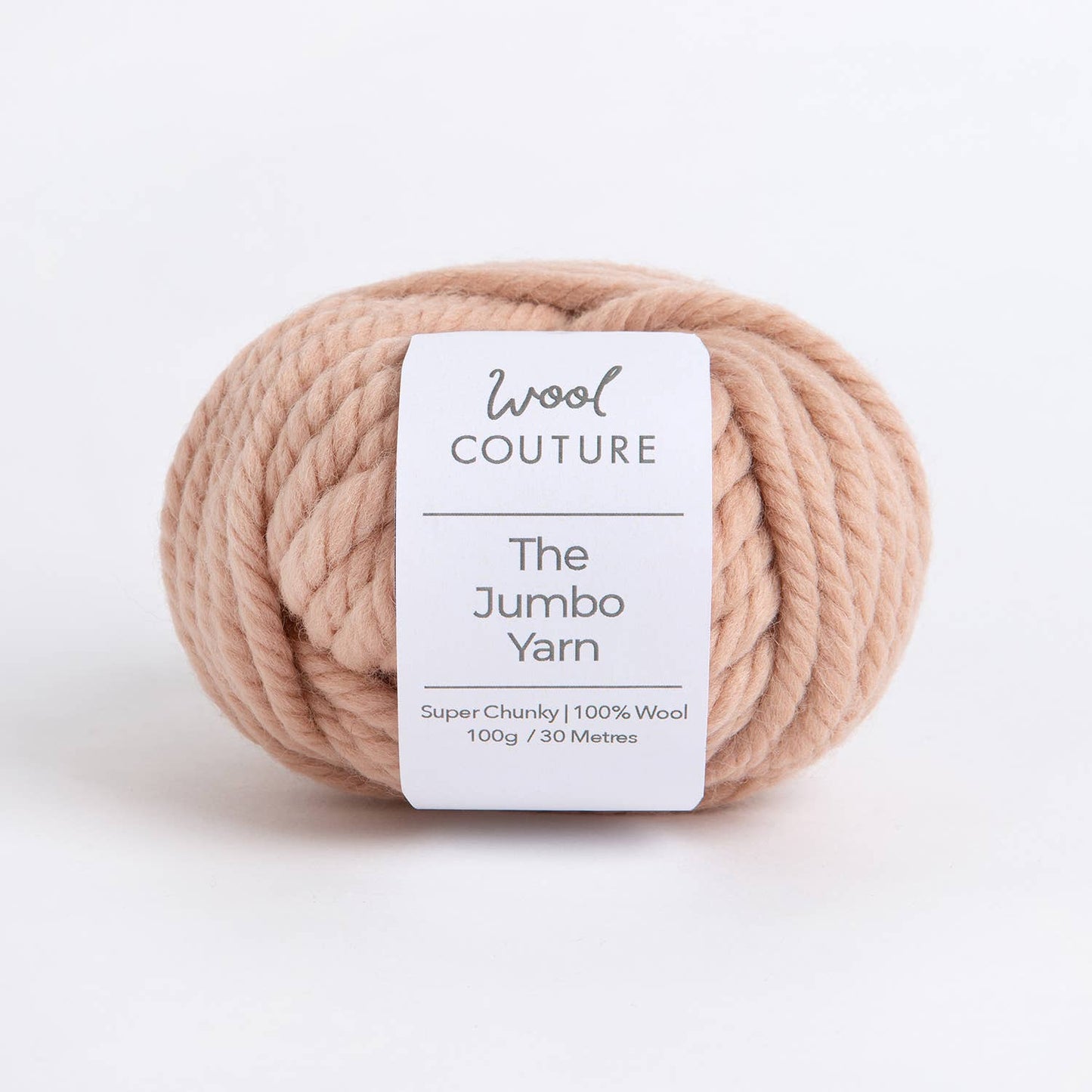 Wool Couture The Jumbo Yarn super chunky 100 percent wool ball in blush with label for beginner crochet cowl kit
