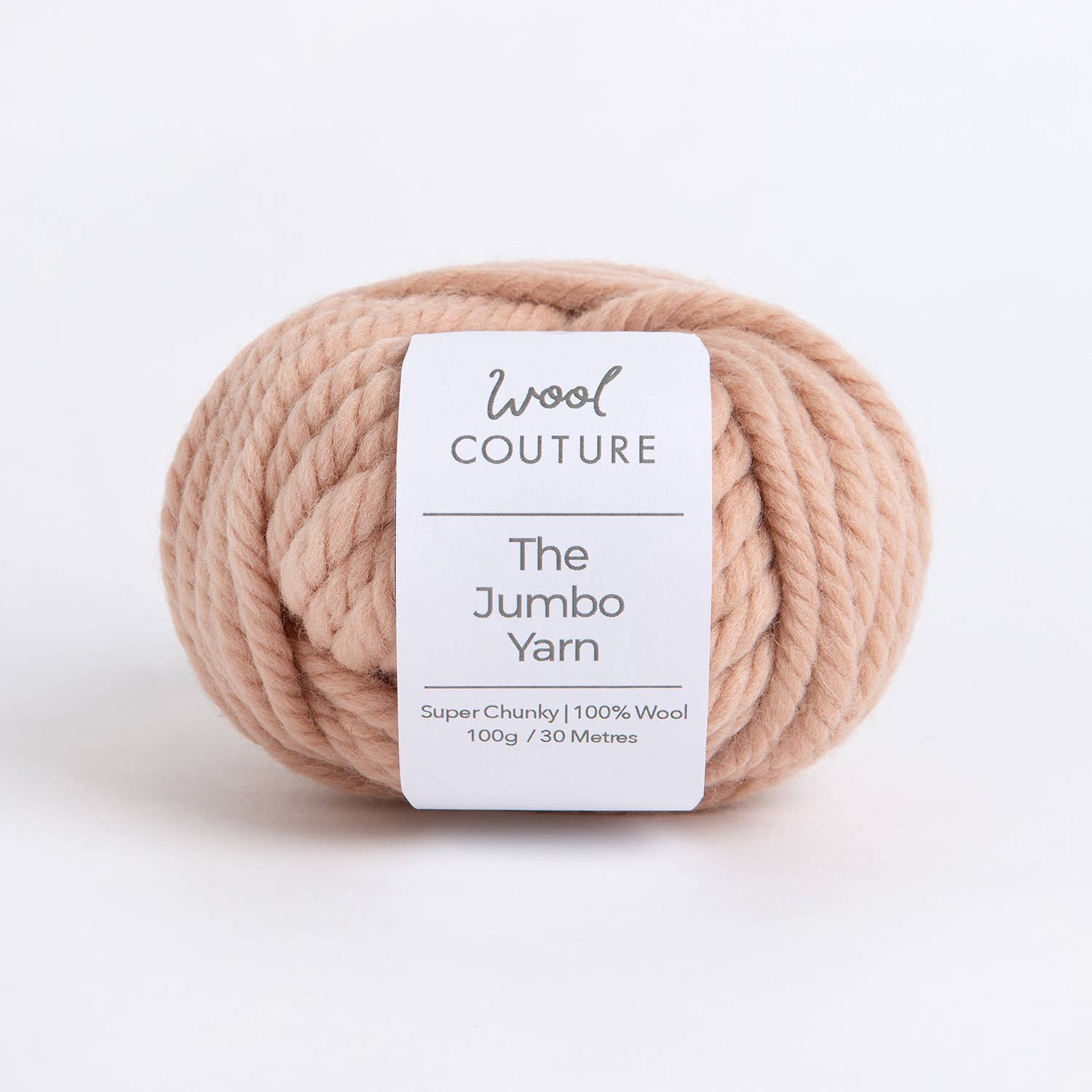 Wool Couture The Jumbo Yarn super chunky 100 percent wool ball in blush with label for beginner crochet cowl kit