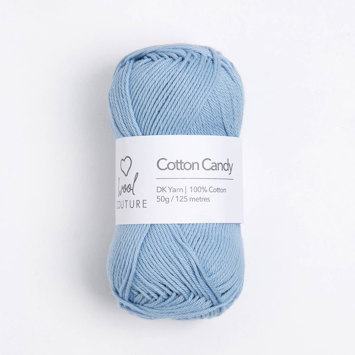 Wool Couture Cotton Candy DK light blue cotton yarn skein for striped baby hat knitting pattern and soft garments