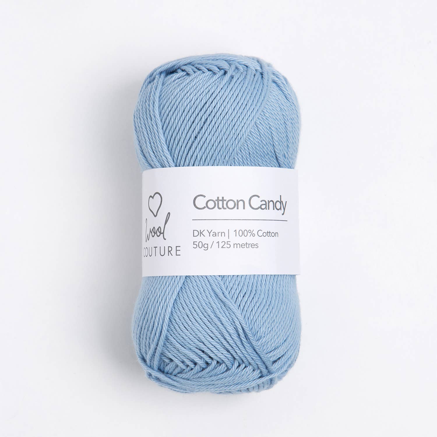 Wool Couture Cotton Candy DK light blue cotton yarn skein for striped baby hat knitting pattern and soft garments