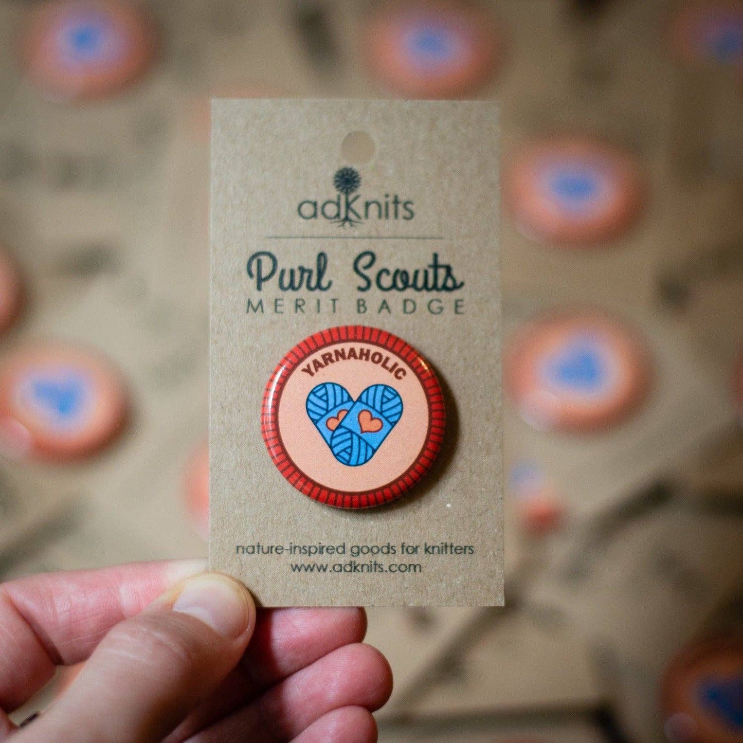 Yarnaholic merit badge by Camp Stitchwood for knitting enthusiasts, ideal for yarn retailers near me