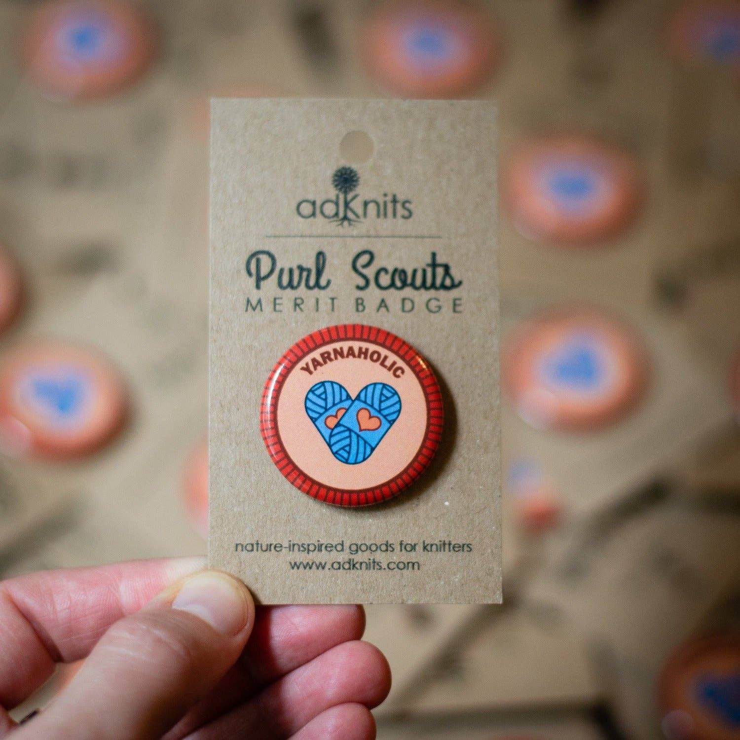 Yarnaholic merit badge by Camp Stitchwood for knitting enthusiasts, ideal for yarn retailers near me